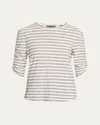 Veronica Beard Waldorf Stripe Ruched-sleeve Tee In Black White