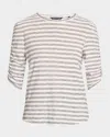 Veronica Beard Waldorf Stripe Ruched-sleeve Tee In Blackwhite