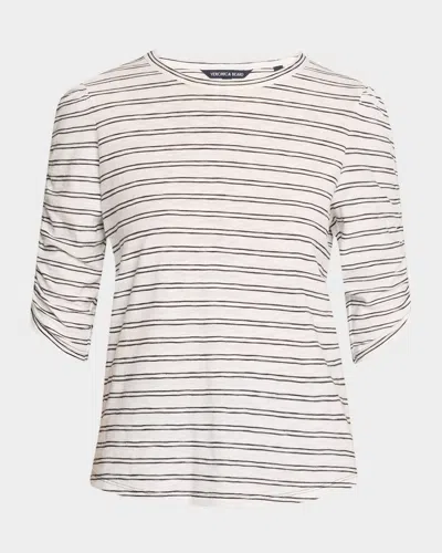 VERONICA BEARD WALDORF STRIPE RUCHED-SLEEVE TEE