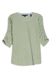 Veronica Beard Waldorf Stripe Ruched Sleeve Tee In Multi