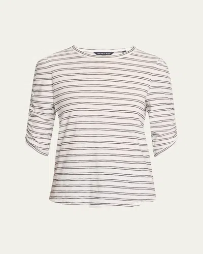 Veronica Beard Waldorf Stripe Ruched-sleeve Tee In Neutral