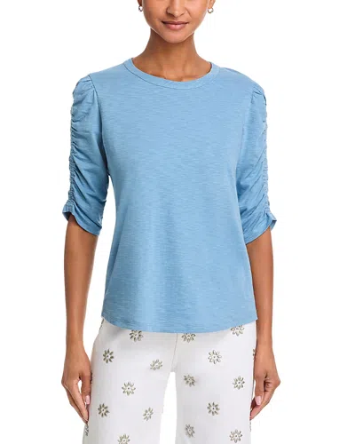 Veronica Beard Waldorf Ruched Pima Cotton-jersey Top In Blue