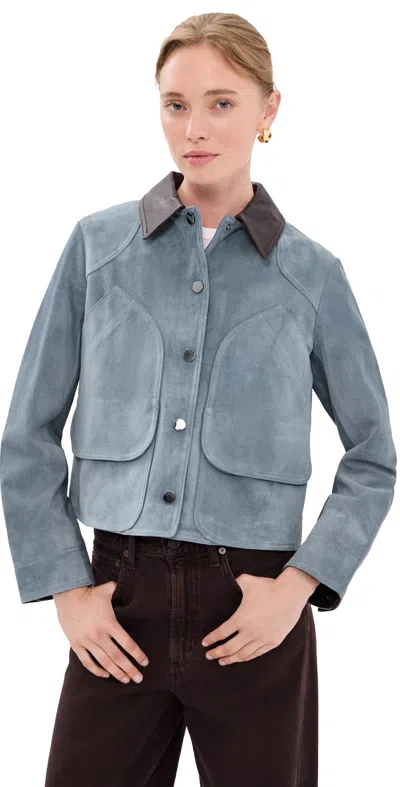 Veronica Beard Walters Cropped Suede Barn Jacket In Blue