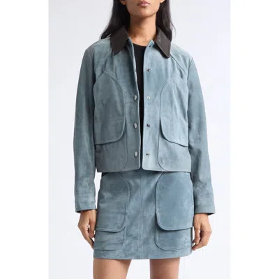 Veronica Beard Walters Cropped Suede Barn Jacket In Blue
