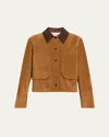 Veronica Beard Walters Leather Cropped Barn Jacket Whisky In Brown