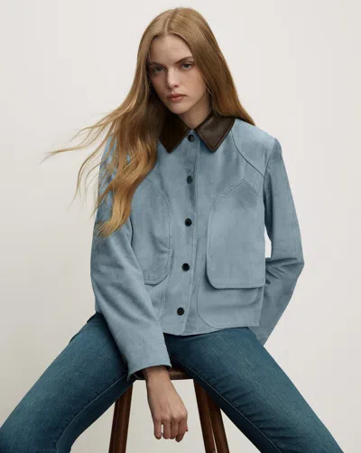 Veronica Beard Walters Suede Jacket In Blue Steel