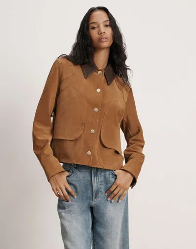 Veronica Beard Walters Leather Cropped Barn Jacket Whisky In Brown