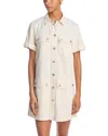 Veronica Beard Warren Short-sleeve Denim Mini Dress In Ecru