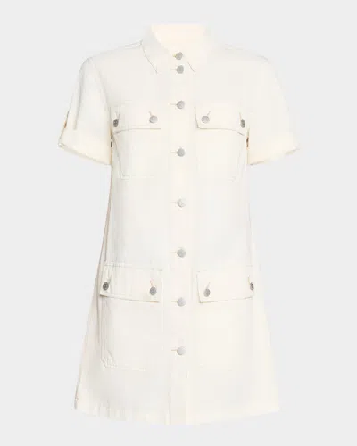 Veronica Beard Warren Short-sleeve Denim Mini Dress In Ecru