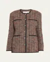 Veronica Beard Watkins Dickey Tweed Collarless Jacket In Grey Multi