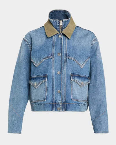Veronica Beard Wegner Layered Corduroy-collar Denim Jacket In Blue