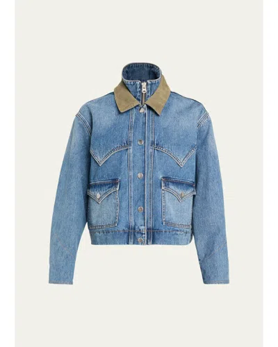 Veronica Beard Wegner Layered Corduroy-collar Denim Jacket In Memory Lane