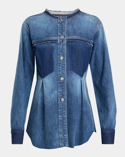 Veronica Beard Weslia Denim Pleated Shacket In Blue