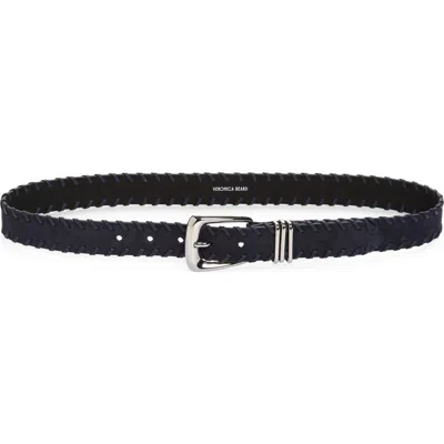 Veronica Beard Arch Suede Whipstitch Belt In Blue