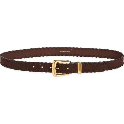 Veronica Beard Arch Suede Whipstitch Belt In Brown