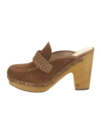 Pre-owned Veronica Beard Whipstitch Trim Mules In Brown
