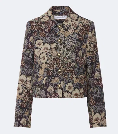 Veronica Beard Wilde Cropped Floral-brocade Jacket In Multi