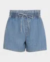 Veronica Beard Wilder Drawstring Denim Shorts In Starlight