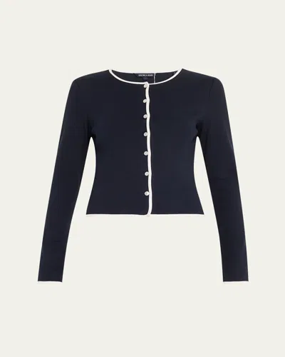 Veronica Beard Wilmer Contrast Trim Cardigan In Contrast Piping
