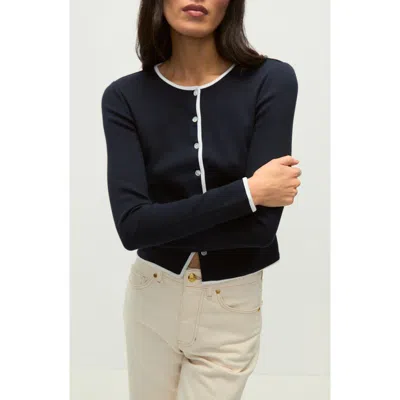 Veronica Beard Wilmer Ribbed Pima Cotton-blend Cardigan In Blue