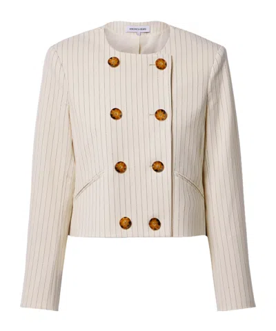 Veronica Beard Winslow Double-breasted Pinstriped Jacquard Jacket In Neutral