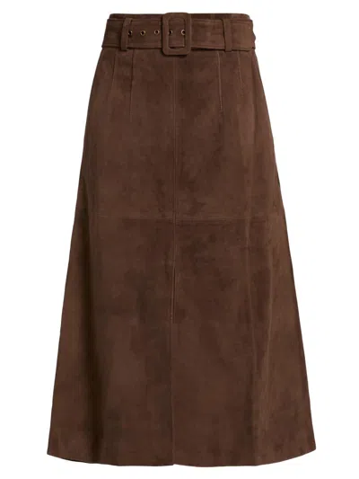 Veronica Beard Women's Alexie Belted Suede A-line Skirt In Brown
