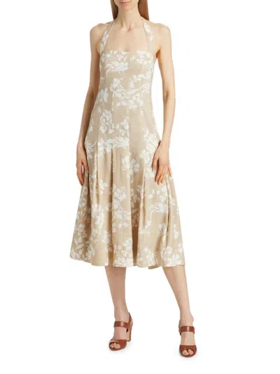 Veronica Beard Women's Amalia Floral Linen-blend Halter Midi-dress In Neutral