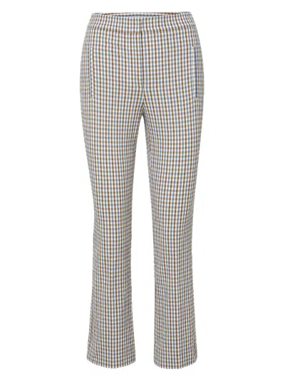 Veronica Beard Gingham Cotton Seersucker Cropped Slim Pants In Gray