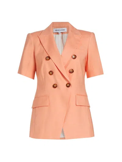 Veronica Beard Women's Atwood Stretch Linen Double-breasted Jacket In Coral