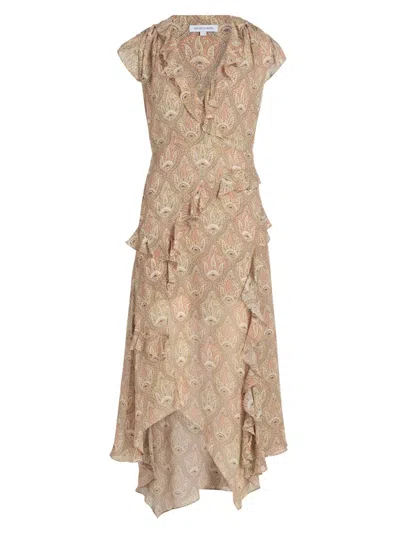 Veronica Beard Avenel Paisley Asymmetric Hem Silk Dress In Brown