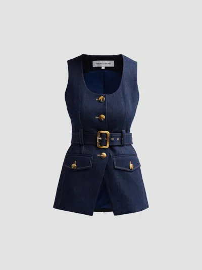 Veronica Beard Becker Belted Denim Vest In Blue