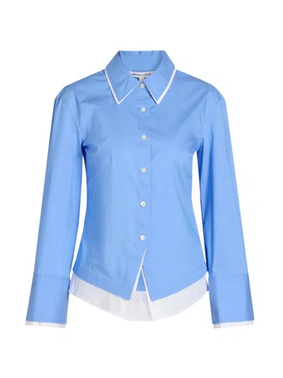 Veronica Beard Womens Cadet Bonnie Button-down Cotton-blend Shirt In Blue