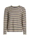 Veronica Beard Remus Stripe Ruched Long Sleeve T-shirt In Neutral