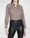 Veronica Beard Calisto Stripe Ruffle Neck Cotton Shirt In Multi