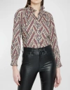 Veronica Beard Calisto Stripe Ruffle Neck Cotton Shirt In Multi