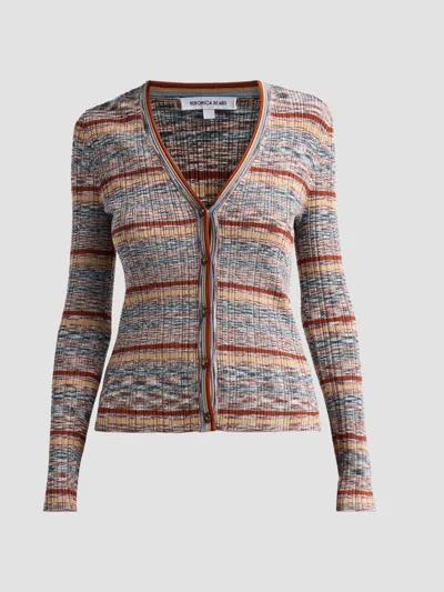 Veronica Beard Women's Calliope Striped Ribbed-knit V-neck Cardigan In Rust Multi