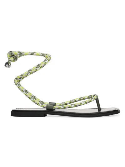 Veronica Beard Carmina Corded Leather Ankle-tie Flat Sandals In Green