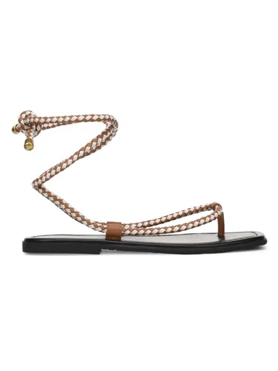 Veronica Beard Carmina Corded Leather Ankle-tie Flat Sandals In Brown