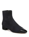 Veronica Beard Cecile Cap-toe Zip Suede Booties In Indigo/black