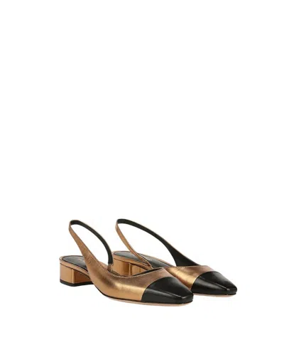 Veronica Beard Cecile Metallic Slingback Ballerina Flats In Black Gold