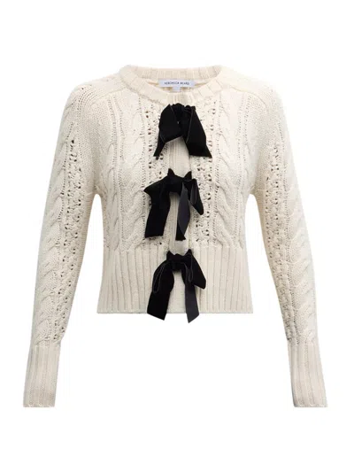 Veronica Beard Women's Christina Cable-knit Bow Wool Easy-fit Sweater In White