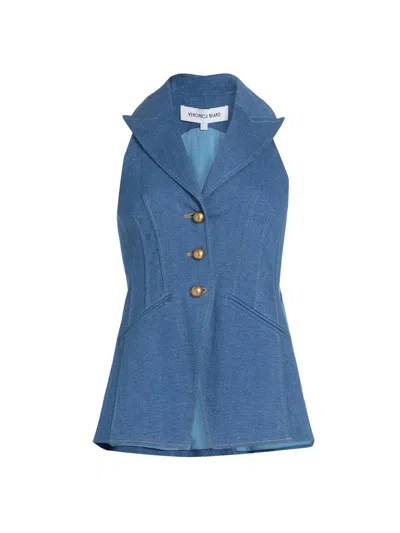 Veronica Beard Costa Peak-lapel Button Gilet In Blue