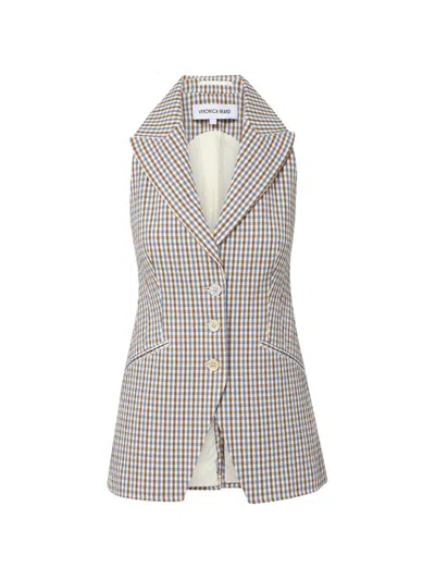 Veronica Beard Costa Stretch Cotton Gingham Vest In Gray