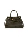 Veronica Beard Dash Croc Embossed Leather Top Handle Bag In Green