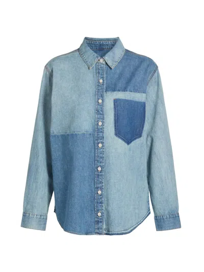Veronica Beard Time Travel Dalma Colorblock Button Down In Blue Multi