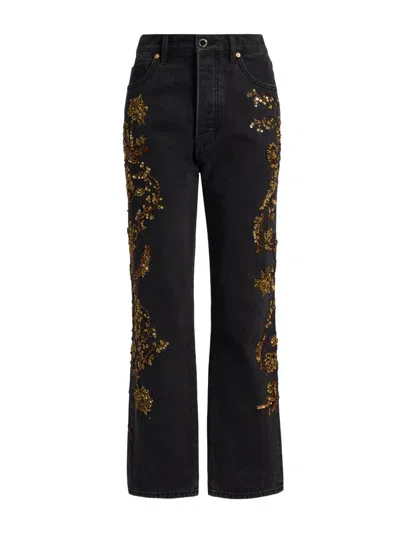 Veronica Beard Women's Daniela Embellished High-rise Straight-leg Jeans In Black