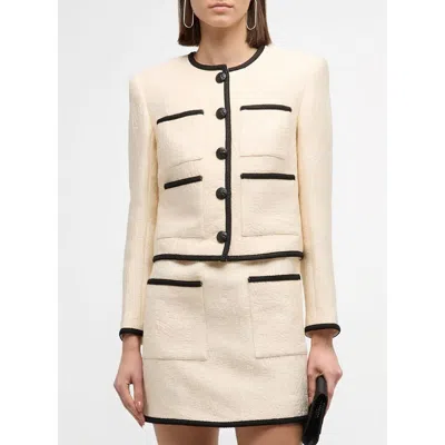 Pre-owned Veronica Beard Women's Darla Contrast Piping Tailored Jacquard Jacket White 6