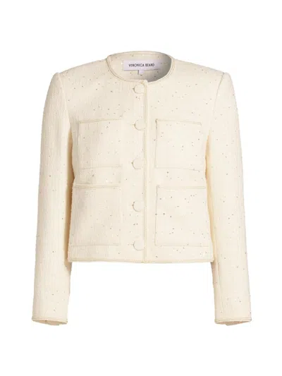 Veronica Beard Darla Sequin-embellished Cotton-blend Tweed Jacket In White