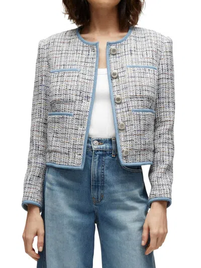 Veronica Beard Darla Jacke Aus Tweed Mit Denim-besatz In Bleu