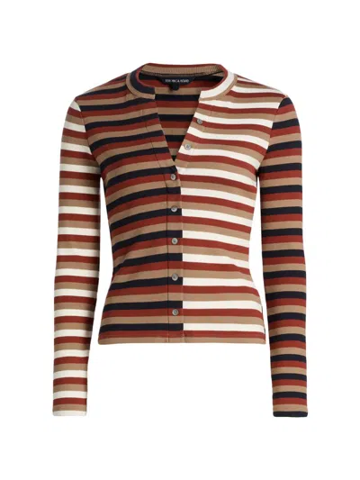 Veronica Beard Dilia Long Sleeve Top In Malt Navy Red Oak In Multi